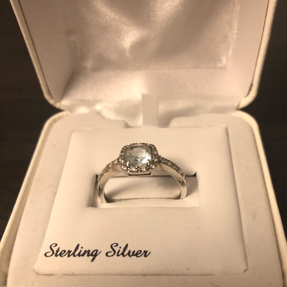 Blue and White Topaz Ring size 9.5